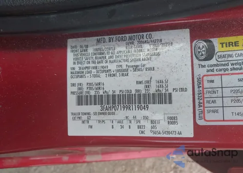 2009 Ford Fusion Se z USA, uszkodzony, nr VIN 3FAHP07199R119049